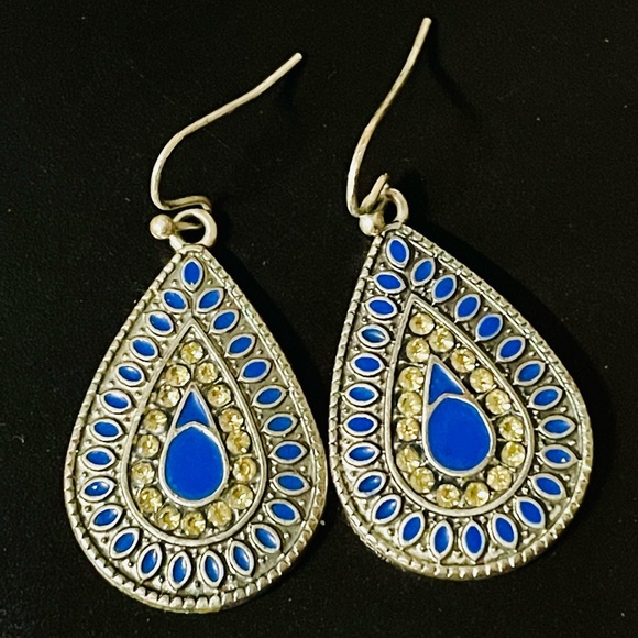 Cobalt Blue and Silver Boho Earrings. - Picture 2 of 6